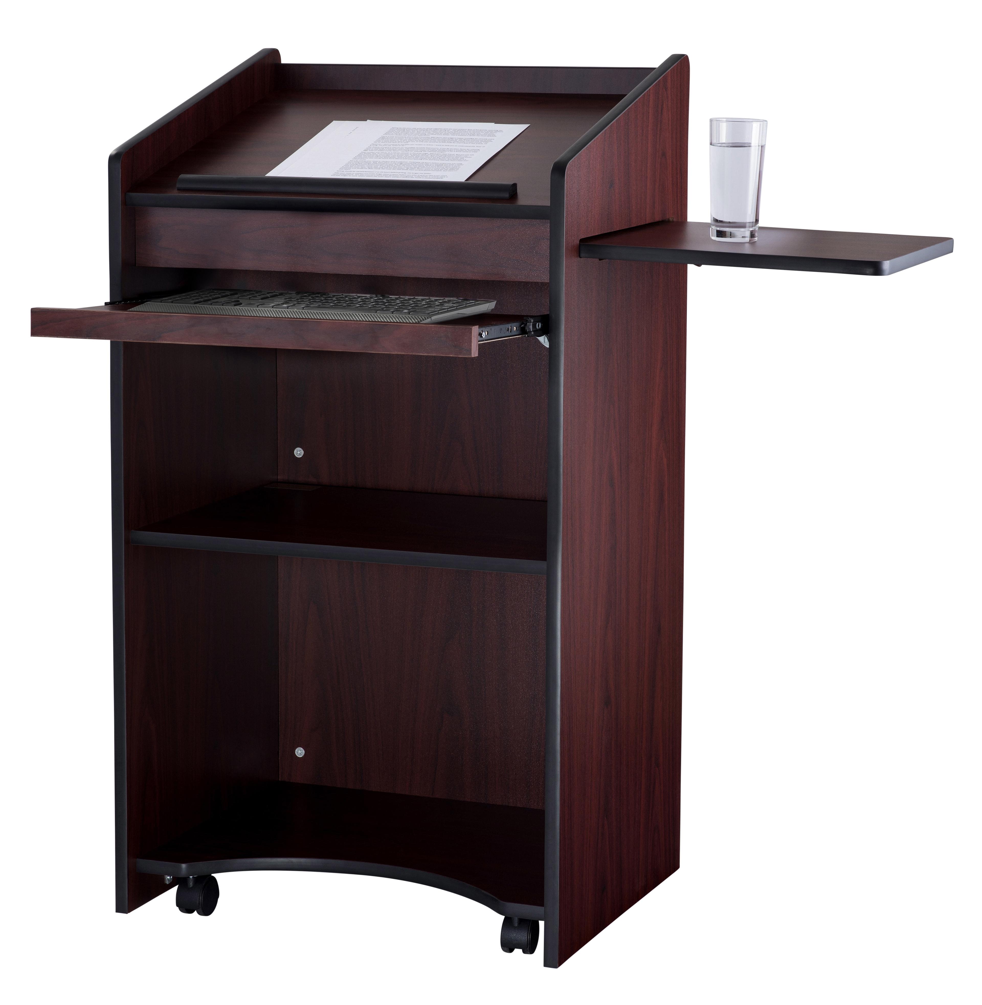 Oklahoma Sound Aristocrat Non Sound Lectern Podium with 2 Built In Shelves, Slide Out Shelf, and Caster Wheels for Meeting Rooms, Mahogany