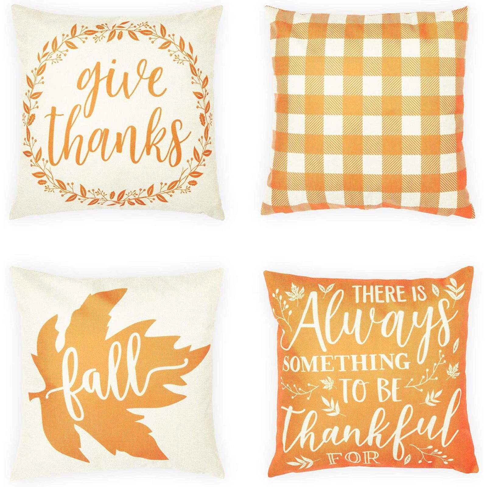 Orange and White Linen Fall Thanksgiving Pillow Covers Set