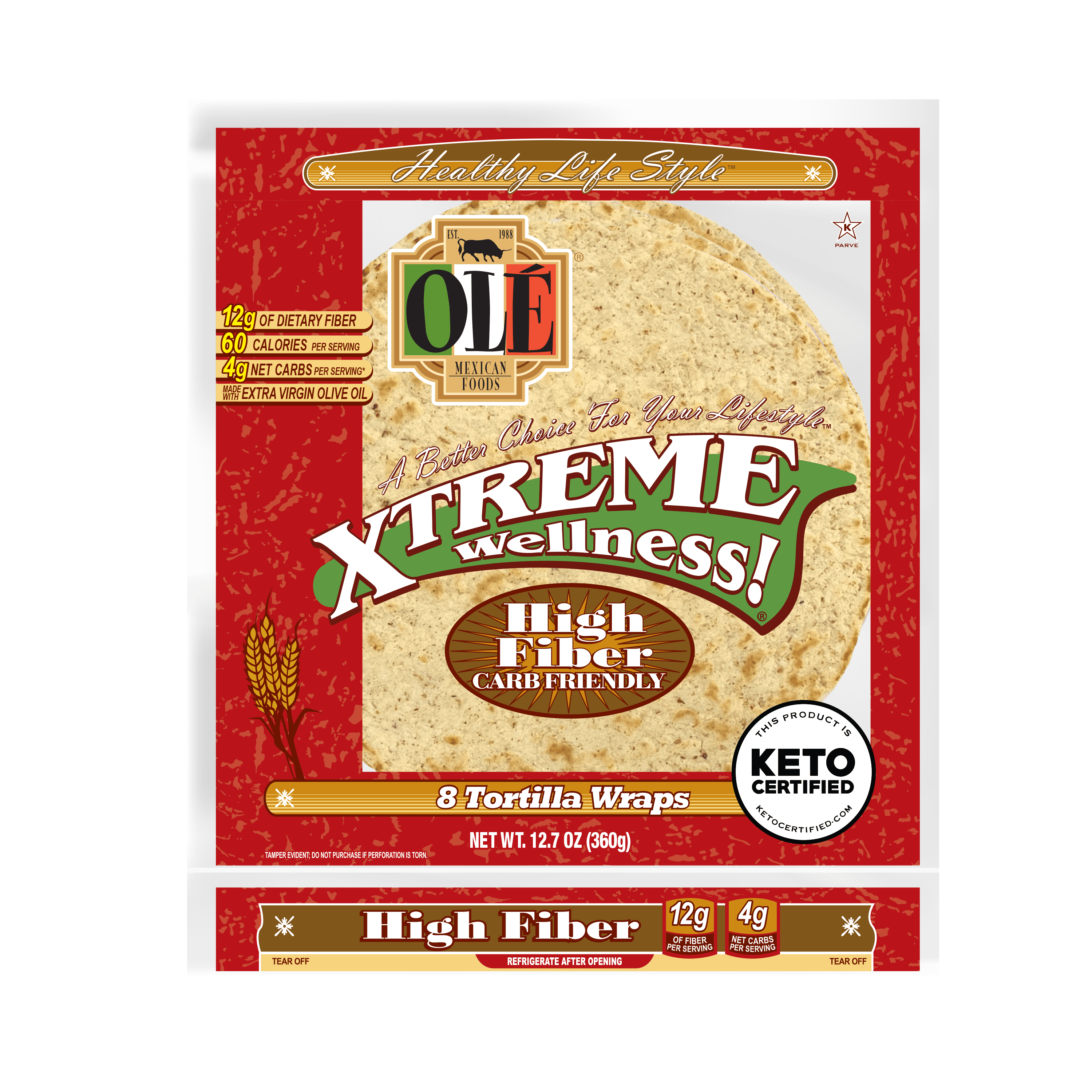 Ole Xtreme Wellness High Fiber Low Carb Keto Friendly Tortilla Wraps - 12.7oz/8ct