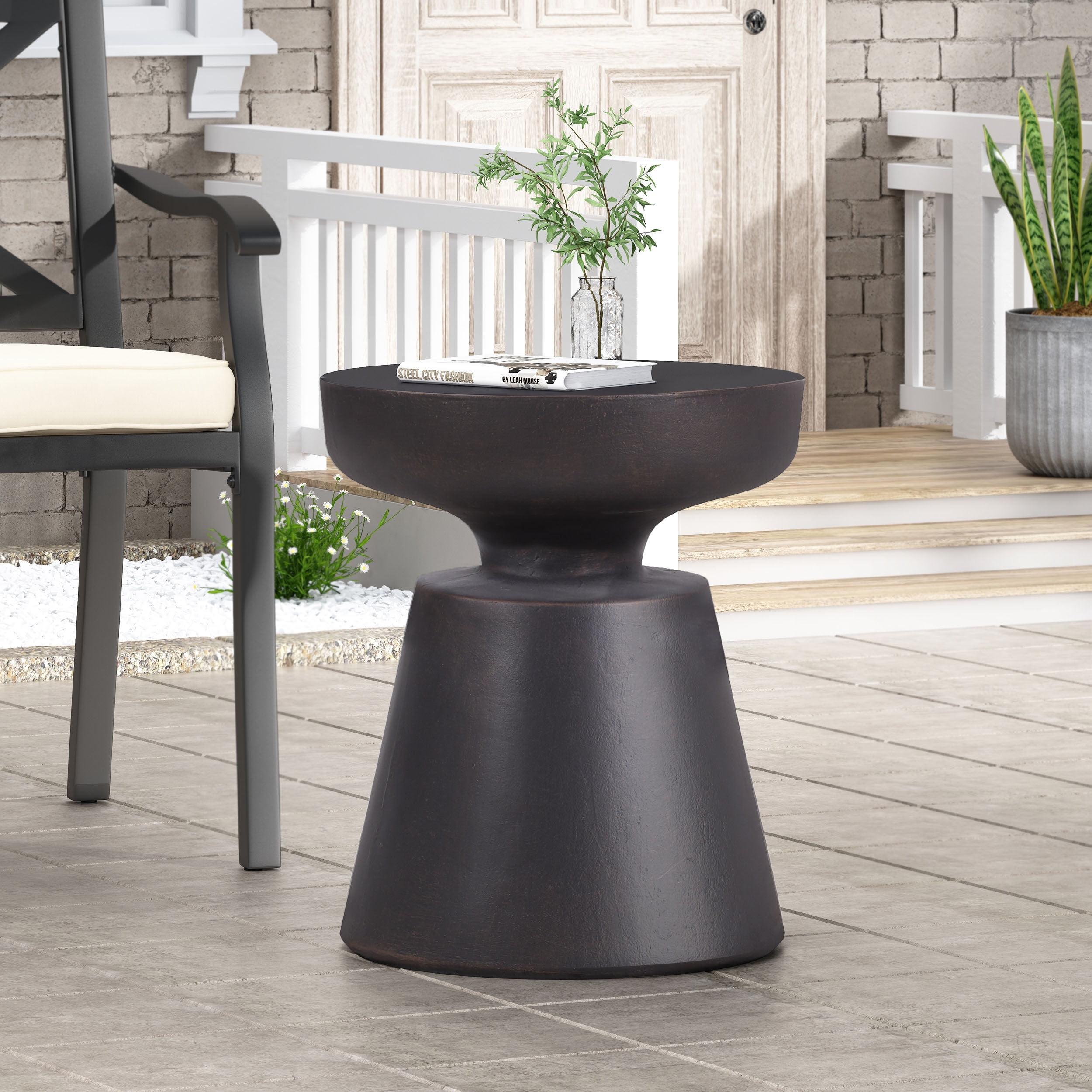 Antique Copper Round Concrete Outdoor End Table