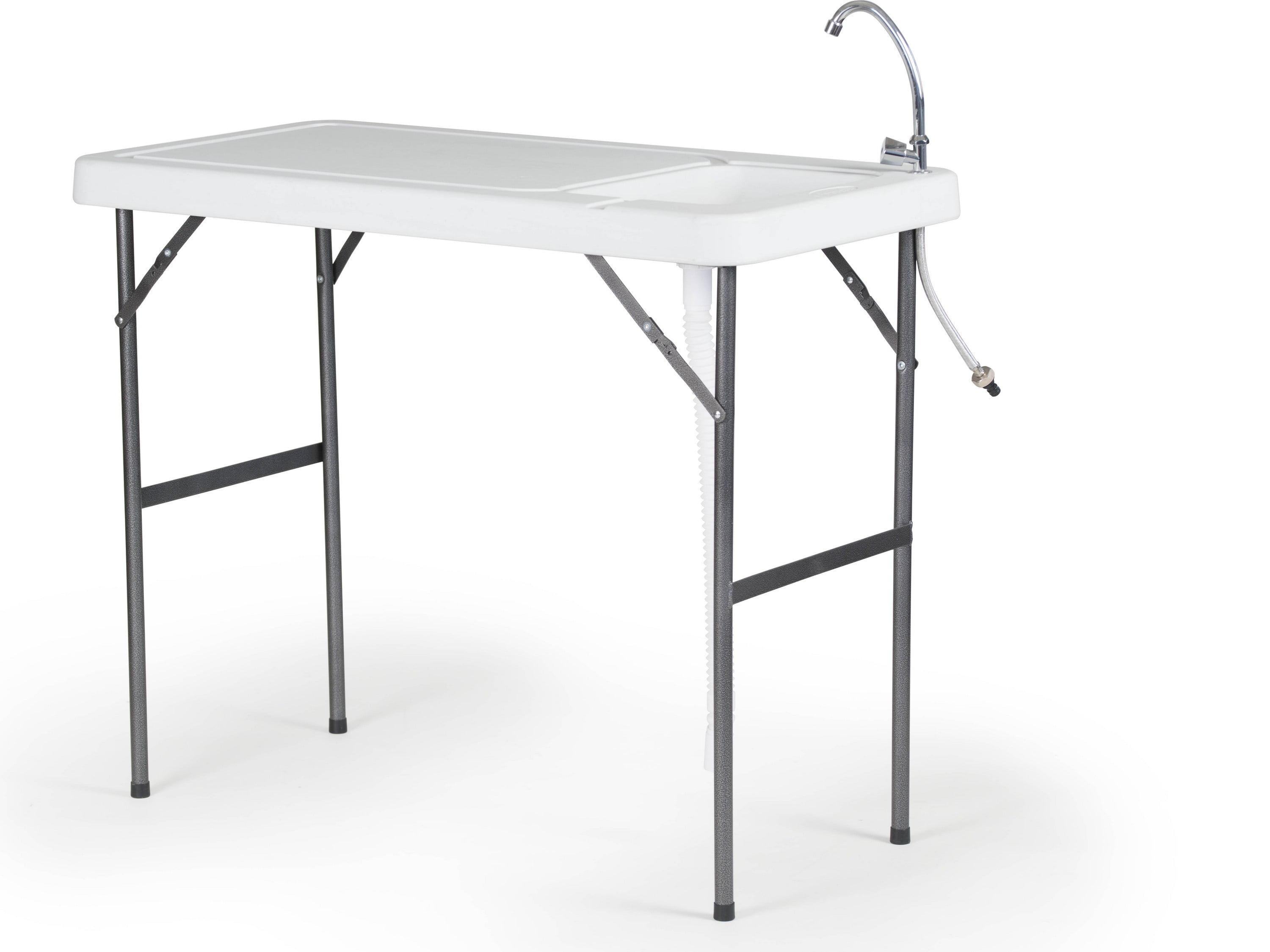 White Polyethylene Fish Cleaning Table with Sink and Steel Legs