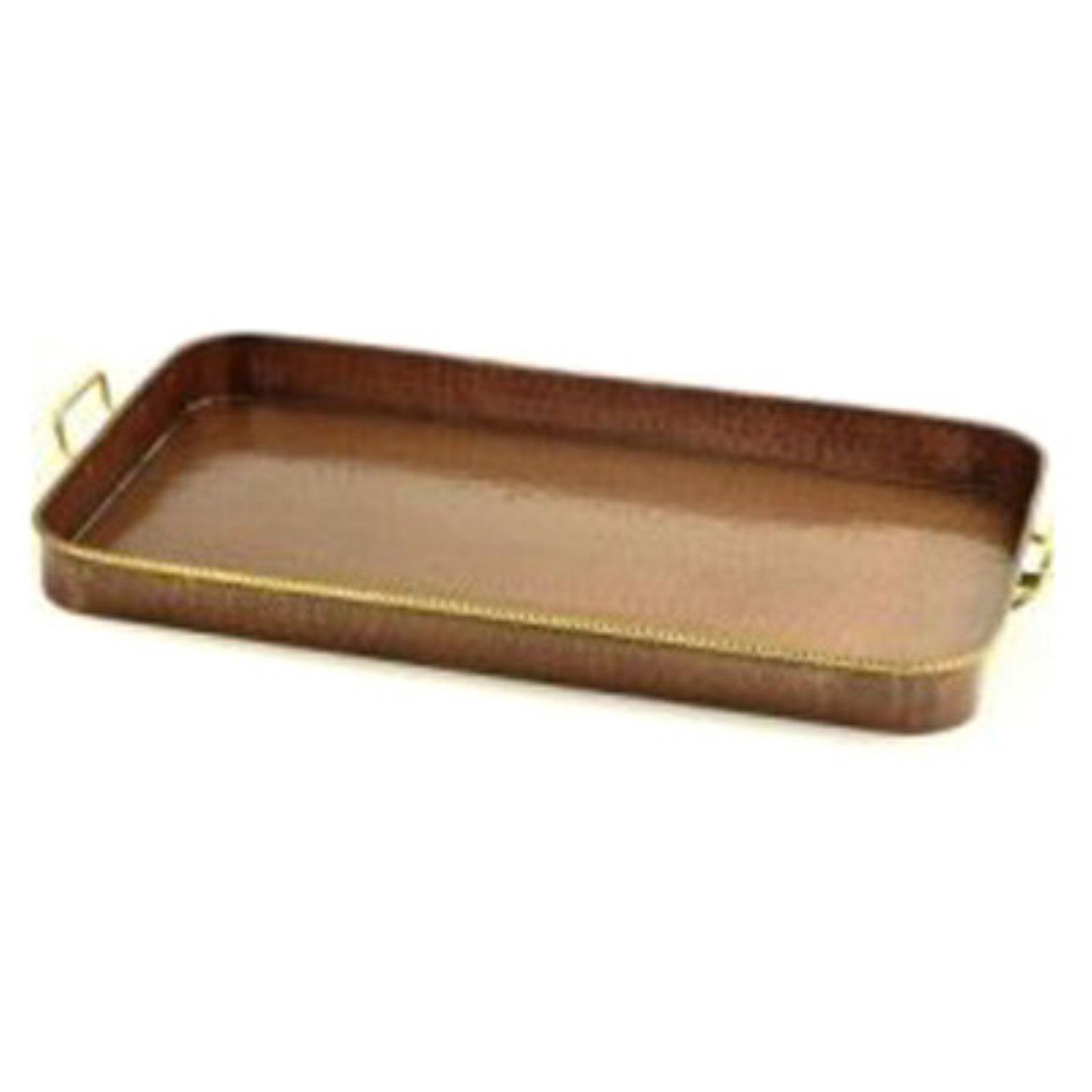 Antique Bronze Hammered Copper Serving Tray with Brass Handles