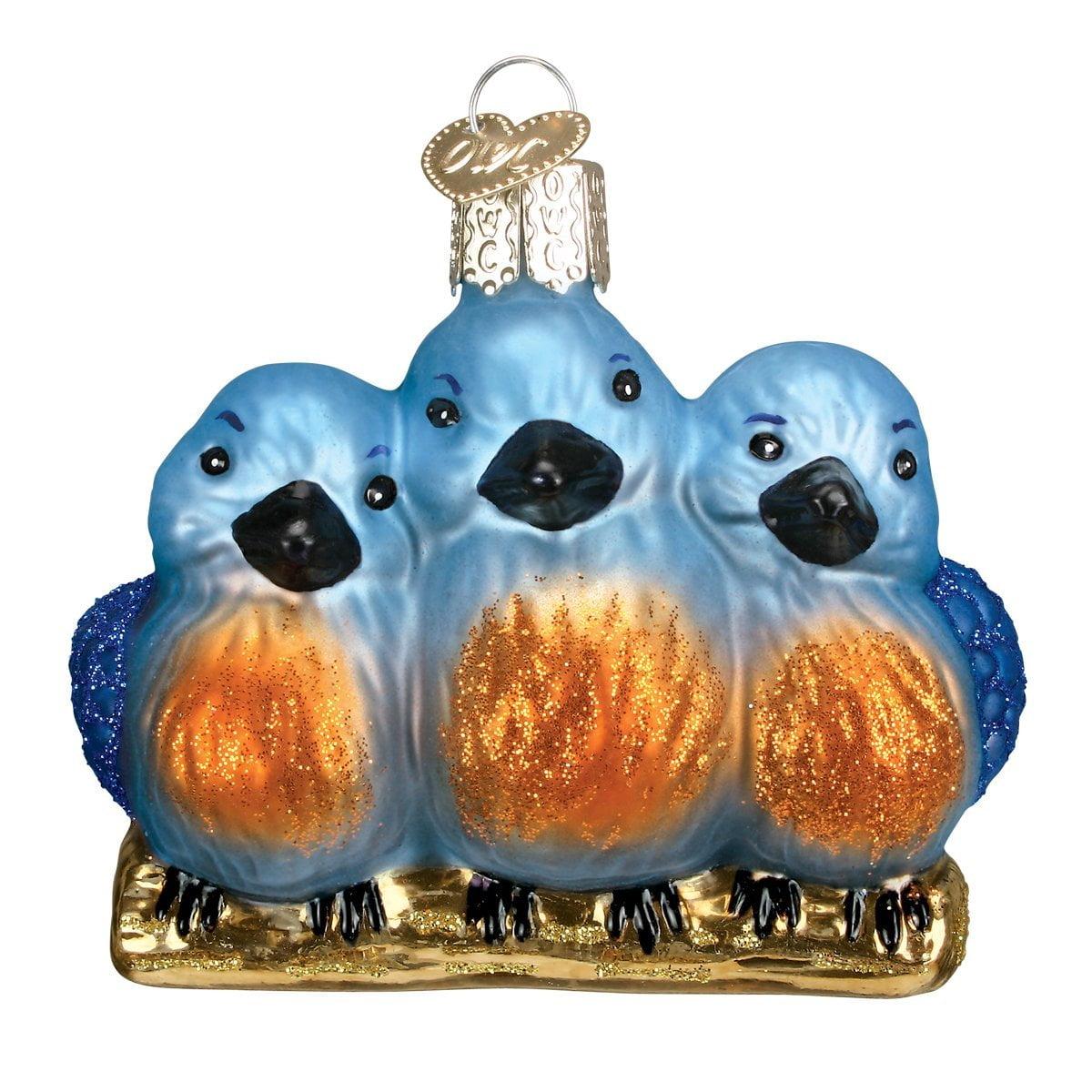 Feathered Friends Blue and Orange Glass Christmas Ornament