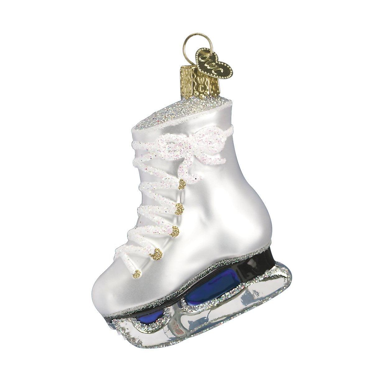 Pearly White Glass Ice Skate Christmas Ornament with Glitter Accents