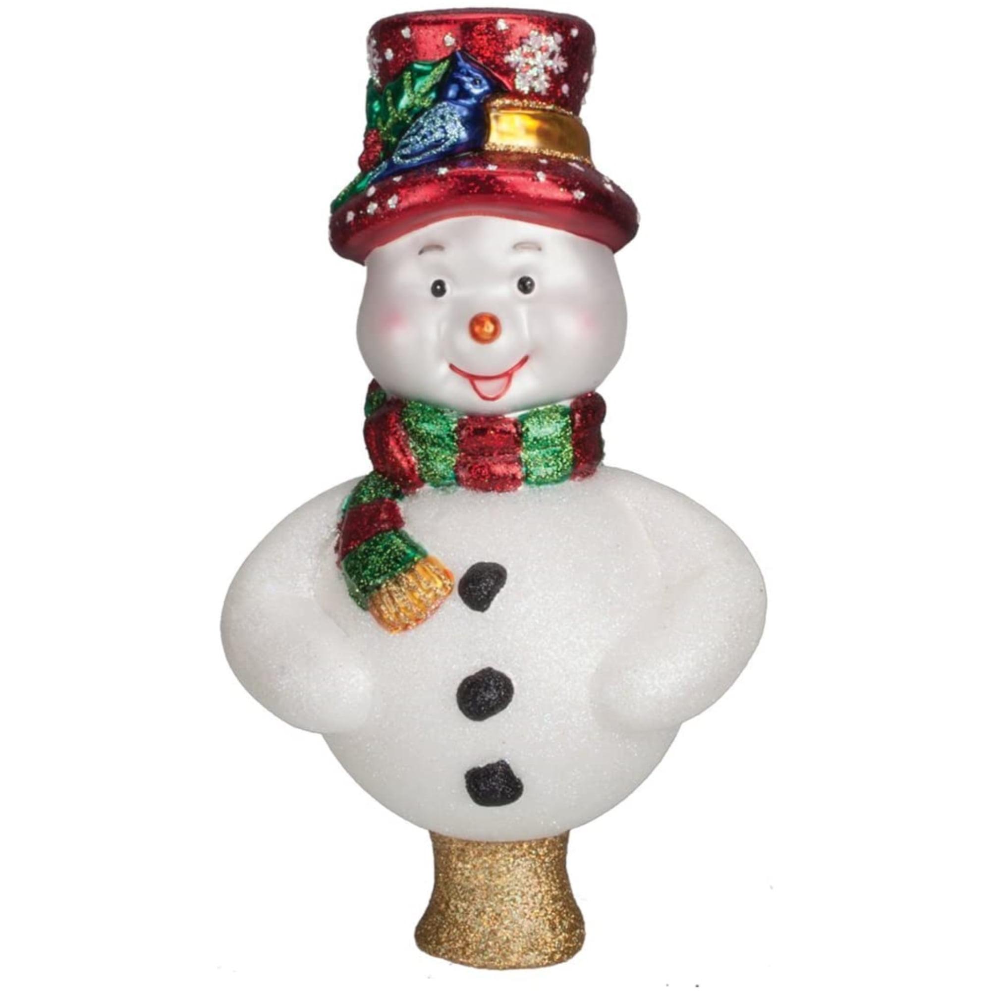 Frosty Snowman Hand-Painted Glass Christmas Tree Topper