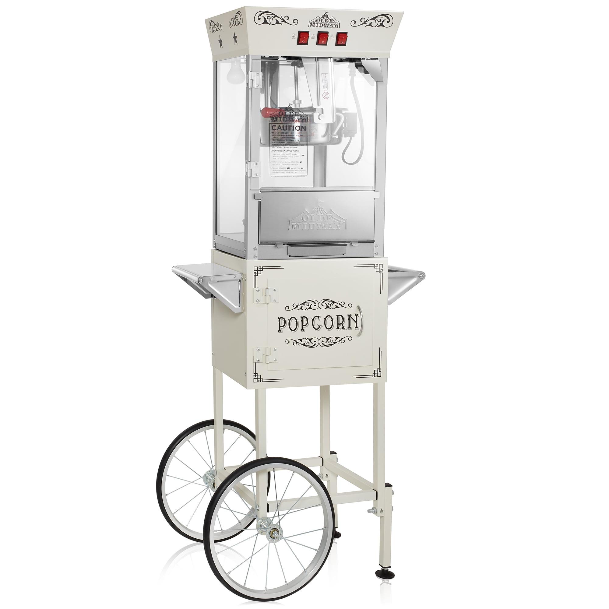 Olde Midway Movie Theater-Style Popcorn Machine Popper with Cart and 10 oz Kettle, Cream