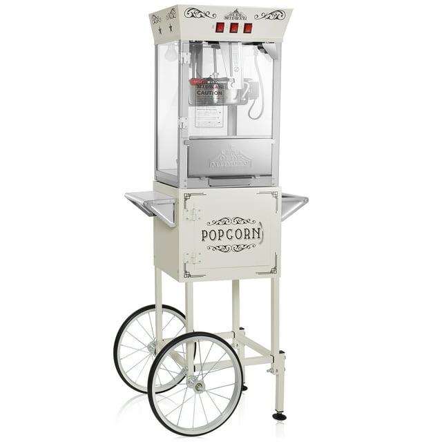 Olde Midway Movie Theater-Style Popcorn Machine Popper with Cart and 10 oz Kettle, Cream