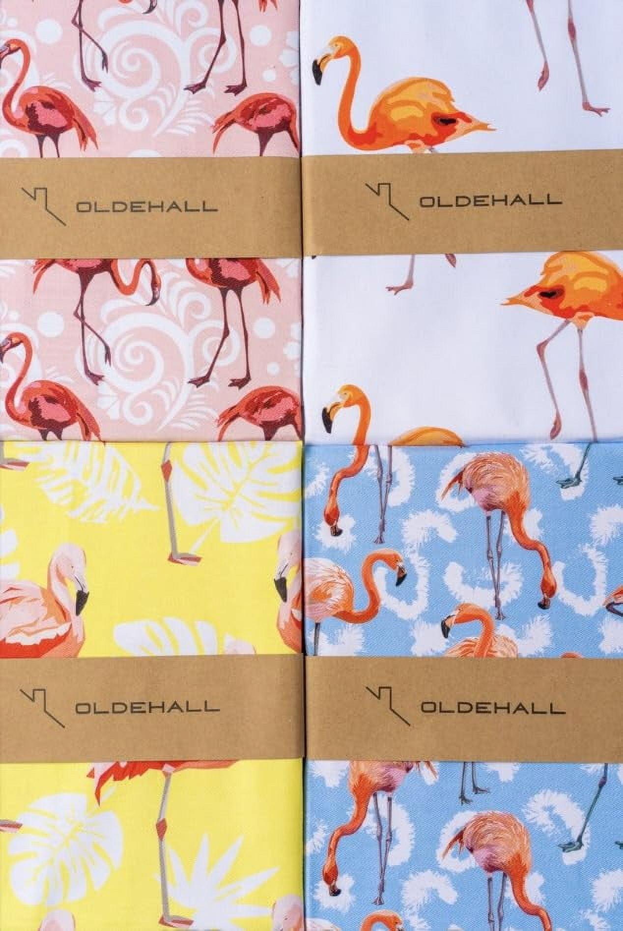 Oldehall Multicolor Variety Pack of Four - Vibrant and Colorful Flamingo Kitchen Towels/Flamingo Tea Towels for Daily Use & Home Decoration Original, Blue, Yellow & Red Designs C42