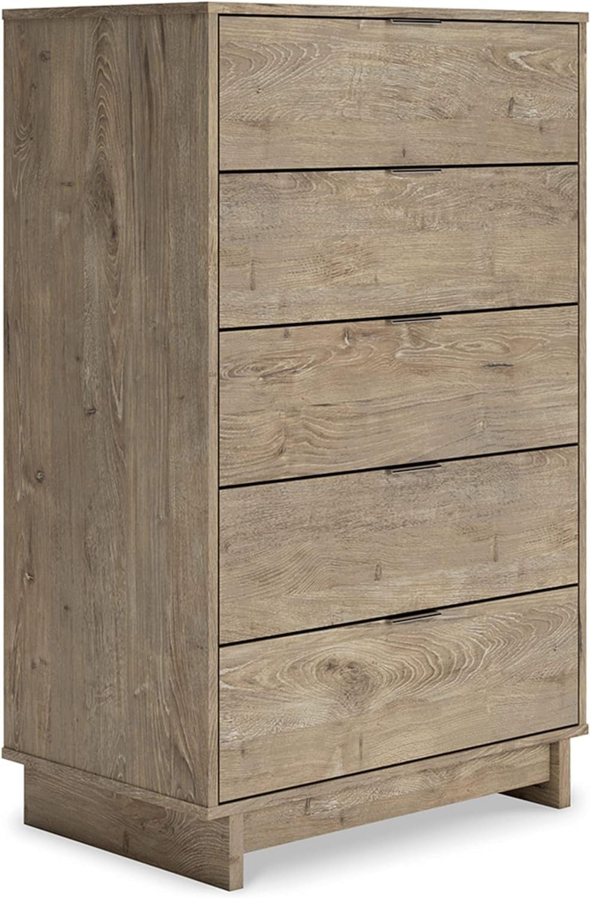 Oliah Natural Oak Grain 5-Drawer Tall Chest in Light Brown