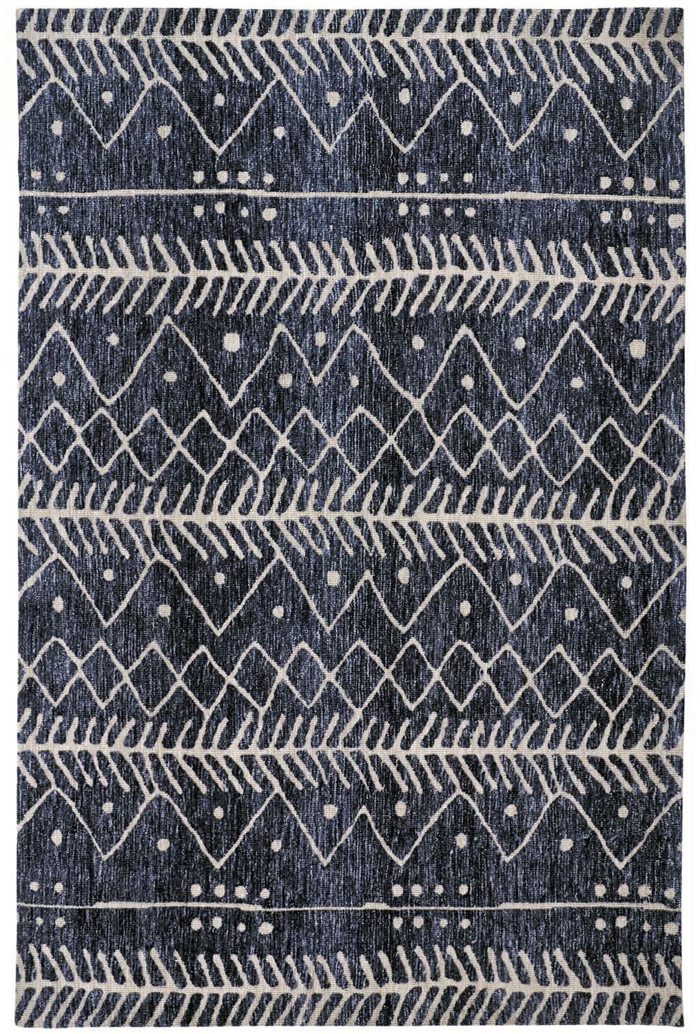 Oliena Denim Blue 2x3ft Synthetic Mid-Century Accent Rug