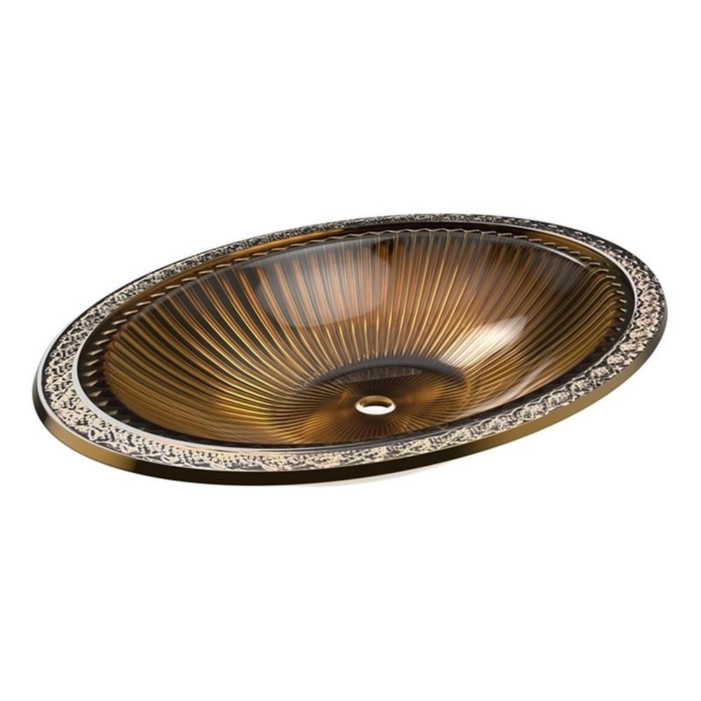 Gold Oval Tempered Glass Above-Counter Bathroom Vessel Sink