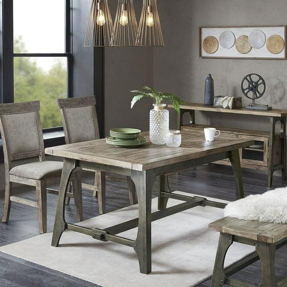 Ink+Ivy Oliver Extendable Dining Table Gray: Self-Storing Leaf, Seats Six, Antique Bronze Legs