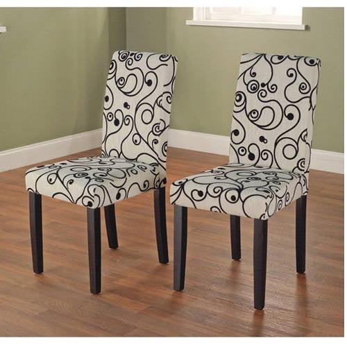 Set of 2 Elly Sophia Parson Dining Chairs Cream/Black - Buylateral: Upholstered High-Back, Rubberwood Legs