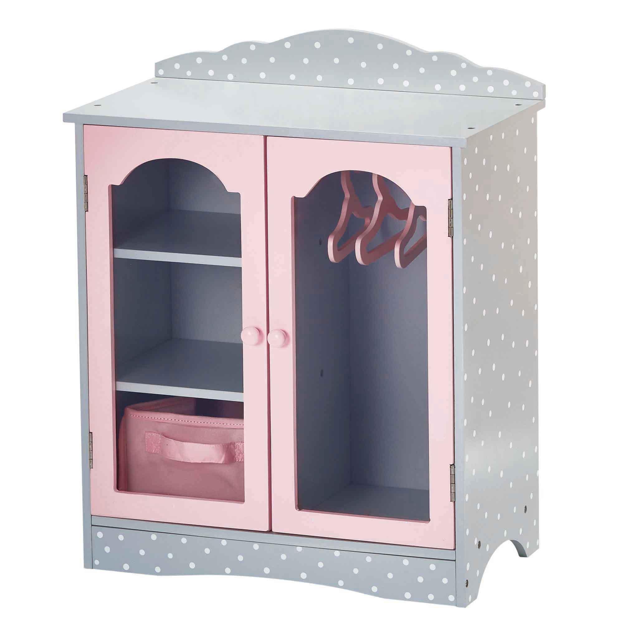 Olivia's Little World Polka Dots Princess Toy Closet with Hangers for 18" Dolls - Gray/Pink