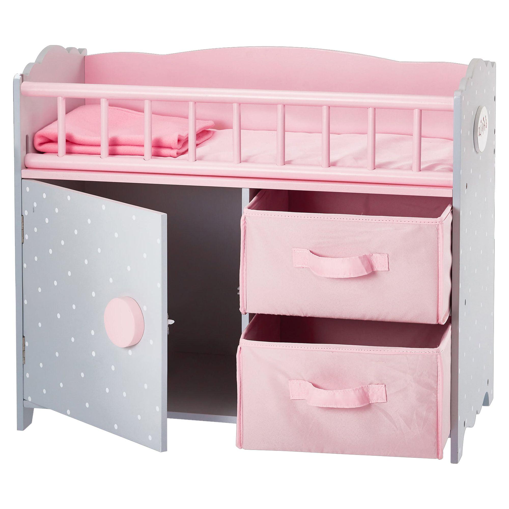 Olivia's Little World Wooden Baby Doll Crib & Cabinet, Pink/Gray