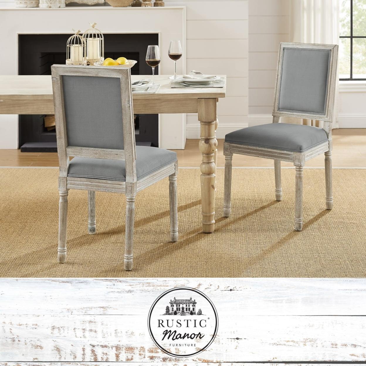 Elegant Gray Linen High-Back Wood Side Chair
