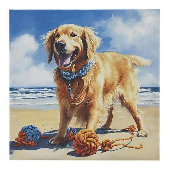 Madison Park 16"x16" Beach Playful Lively Dogs Print Canvas Wall Decor Art Golden Retriever Blue: Farmhouse Style