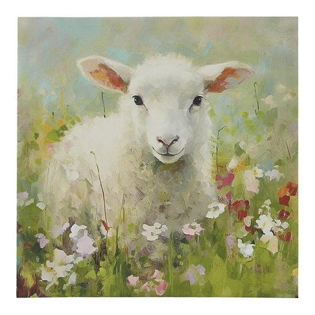 Madison Park 16"x16" Sunshine Happy Farm Animals Canvas Wall Decor Art Lamb Green: Tessa Kane, Indoor, Farmhouse Style