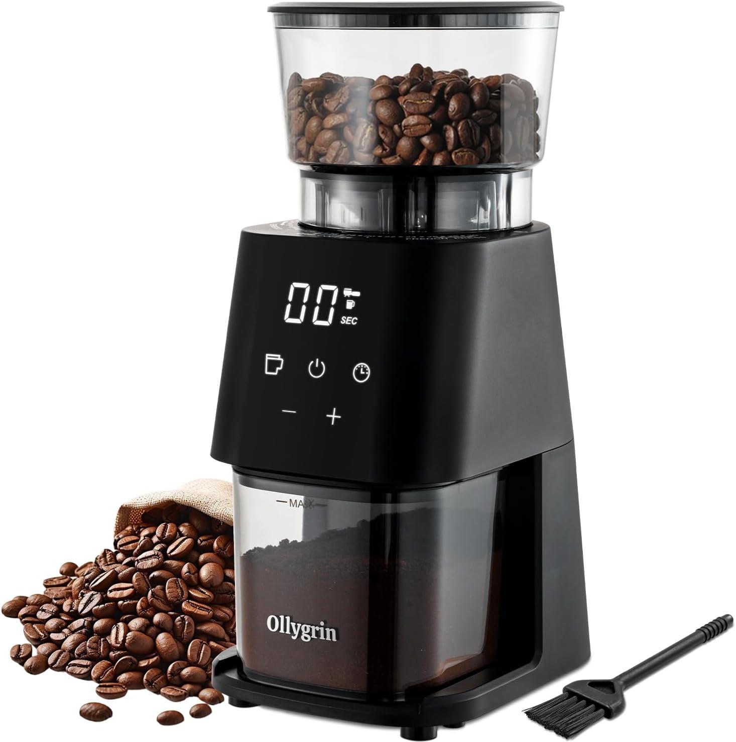 Ollygrin Conical Burr Coffee Grinder Electric Coffee Bean Grinder With Lcd Screen 30 Grind Settings Burr Mill Grinder, 2-12 Cups