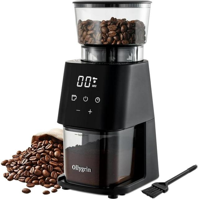 Ollygrin Conical Burr Coffee Grinder Electric Coffee Bean Grinder With Lcd Screen 30 Grind Settings Burr Mill Grinder, 2-12 Cups