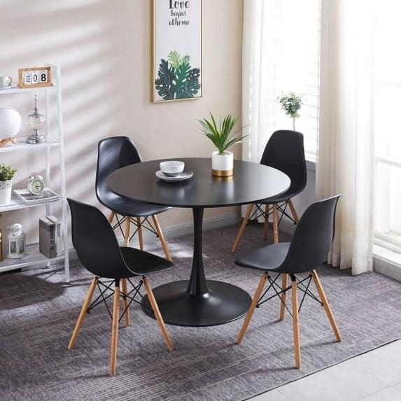 5 Piece Dining Table Set,31" Round Dining Table Set for 4,Modern Kitchen Table and Chairs for Dining Room & Coffee Shop & Small Spaces,Black