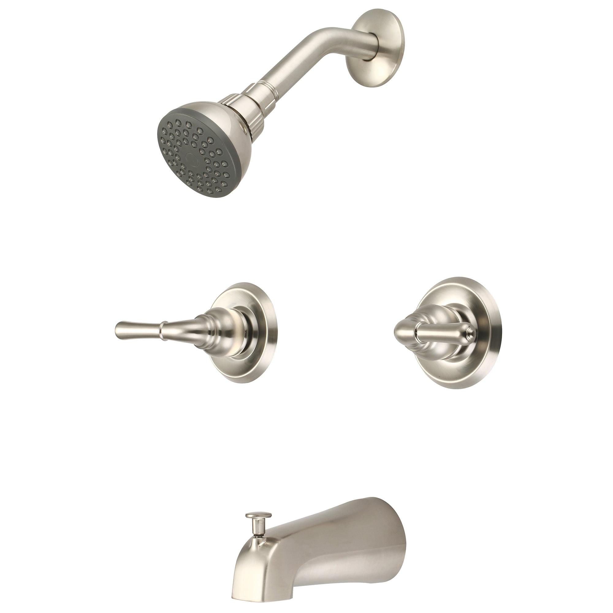 Brushed Nickel Two Handle Tub and Shower Set