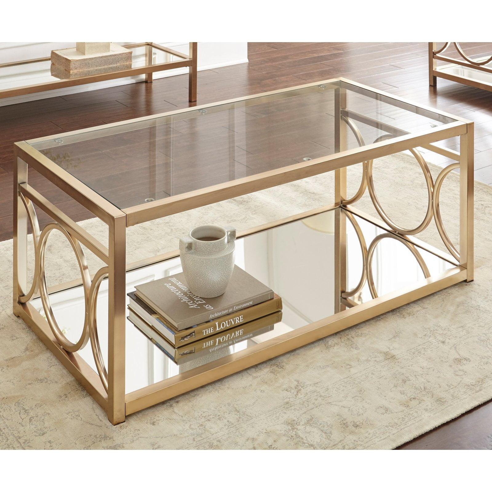 Gleaming Gold Chrome and Glass Rectangular Cocktail Table