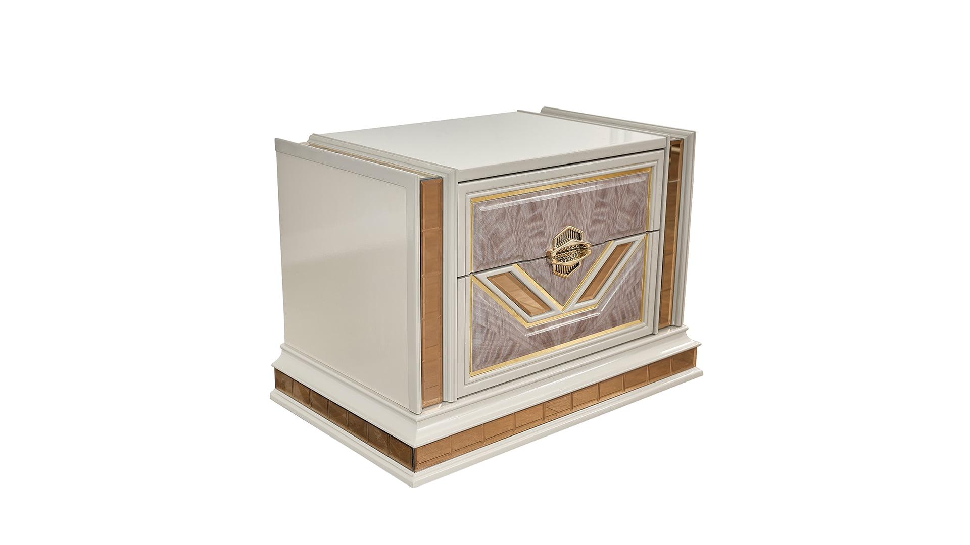Omary Traditional Style Nightstand with gold Accent made with Wood in Beige
