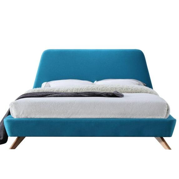 Omax Decor Henry Wood and Fabric Upholstered Queen Platform Bed in Blue