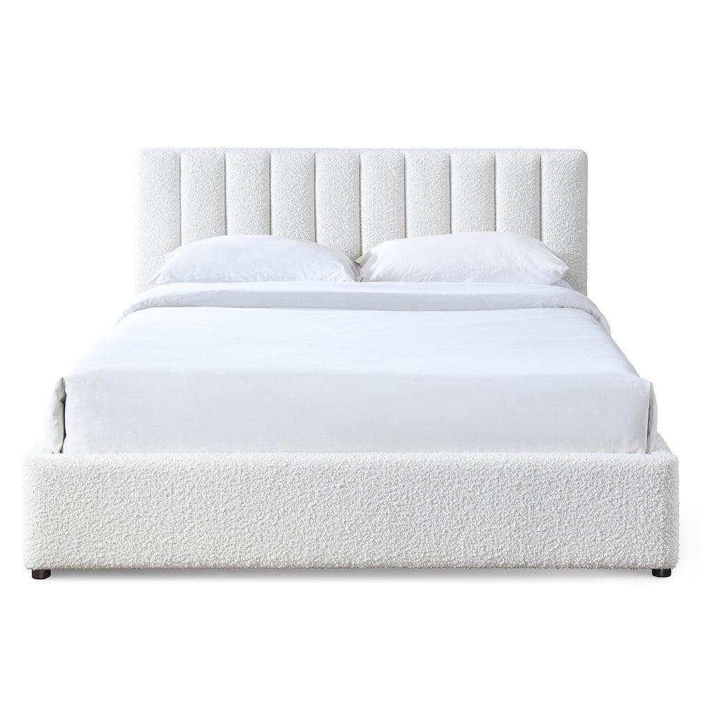 Omax Decor Jaxon Upholstered Platform Queen Bed in White Boucle Fabric