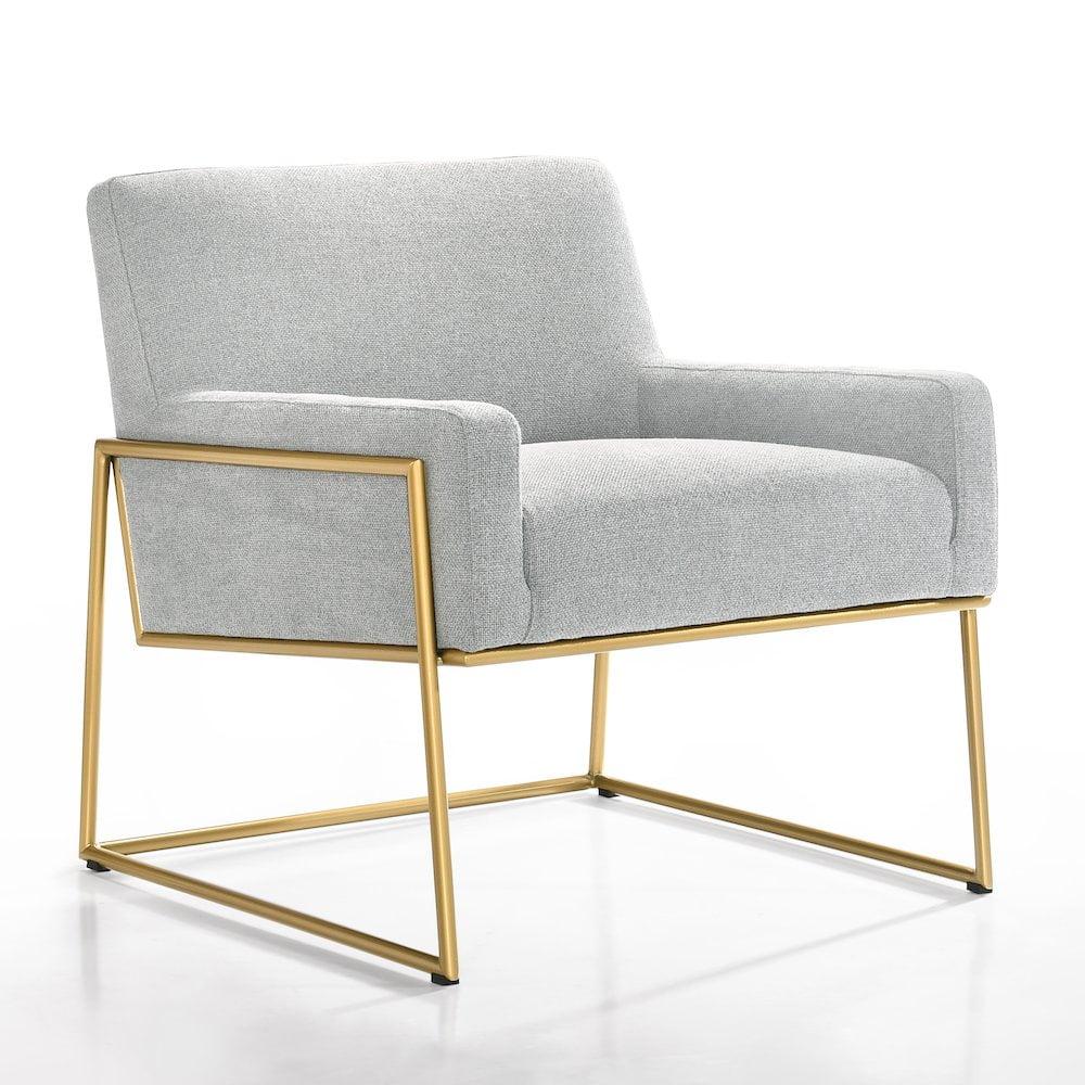 Gray Steel and Fabric Upholstered Lounge Chair with Gold Frame