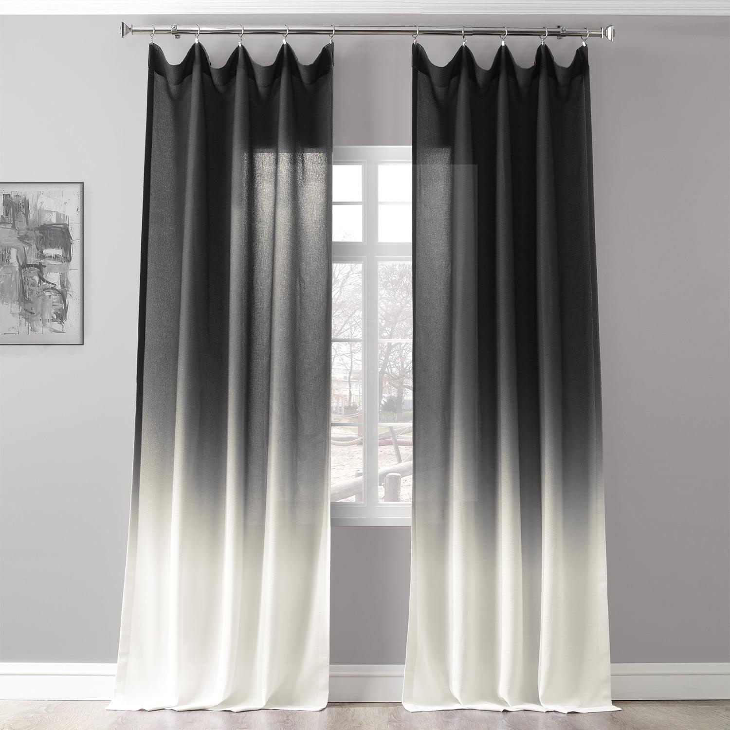 Ombre Black Faux Linen Light-Filtering Rod Pocket Curtain Panel