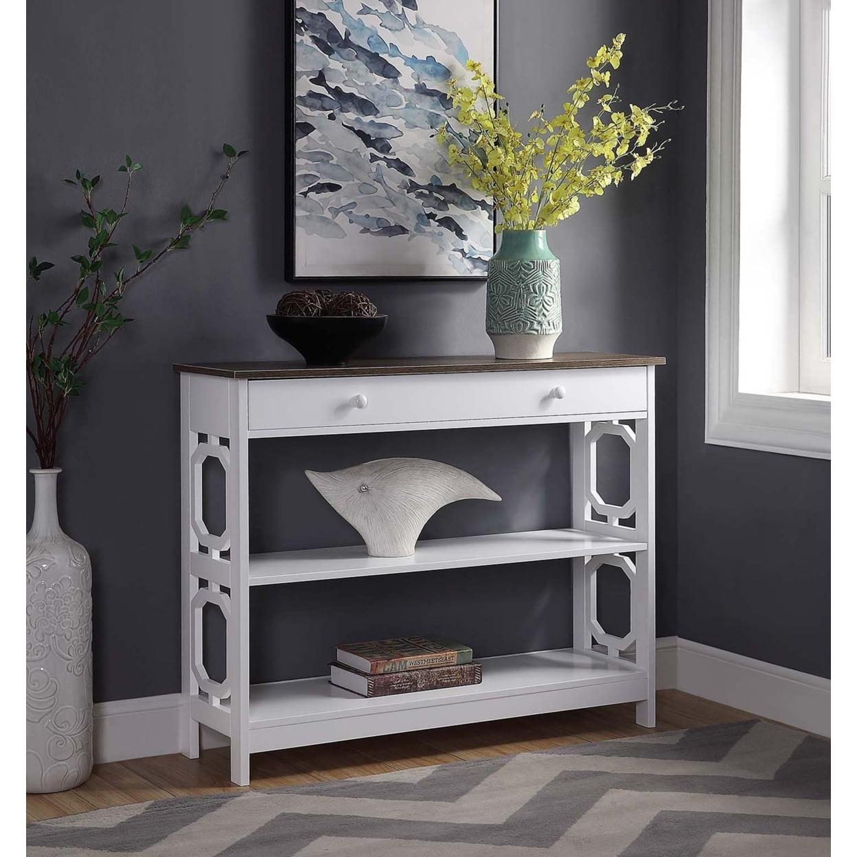 Omega White Wood and Metal Console Table with Storage