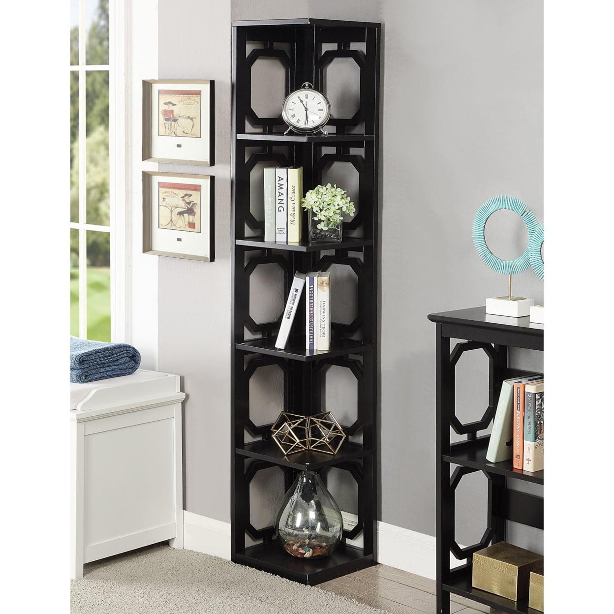 Contemporary Omega Black 5-Tier Corner Bookcase