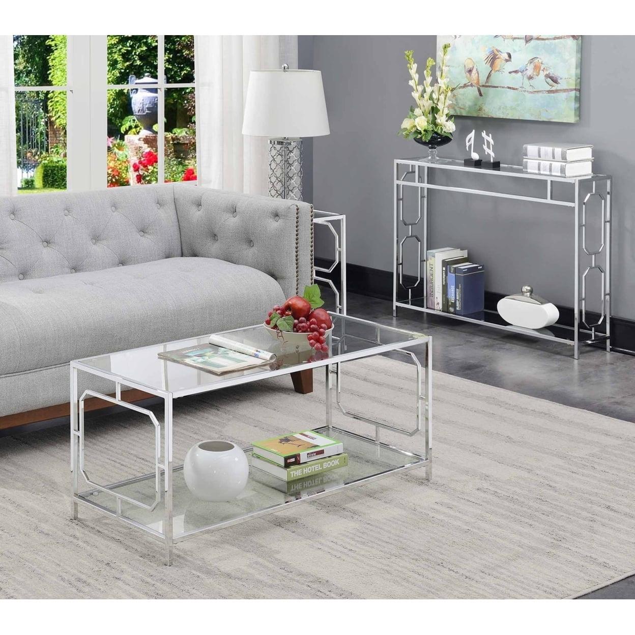 Elegant Omega Rectangular Coffee Table with Chrome and Glass