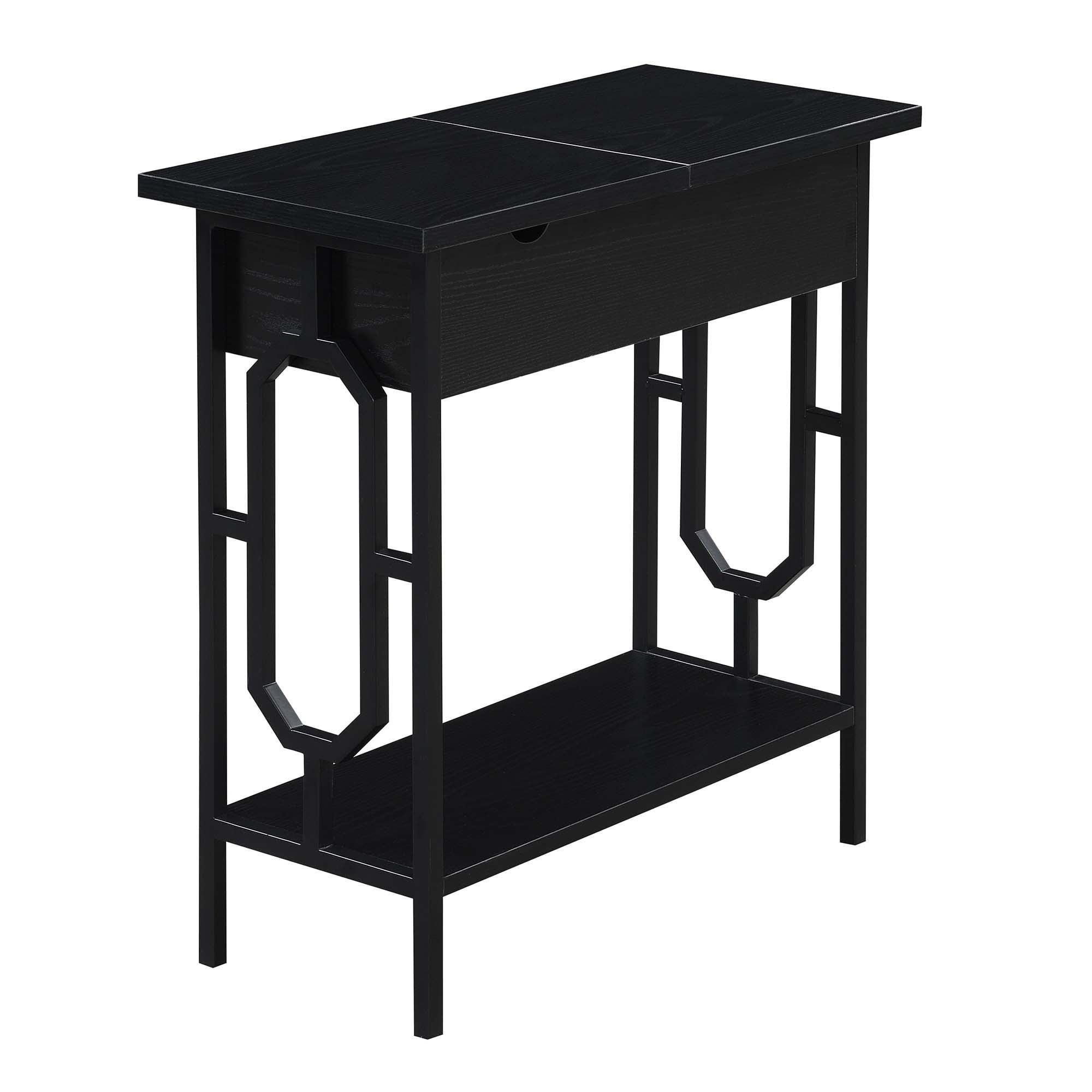 Omega Flip Top End Table with Charging Station - Black Wood Finish & Black Frame