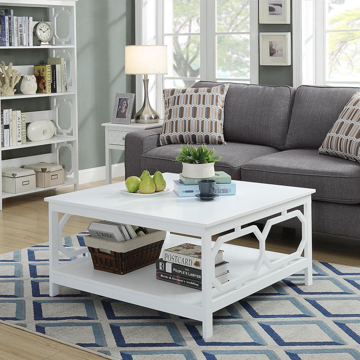 Omega Square White Wood Coffee Table with Octagon Cutouts