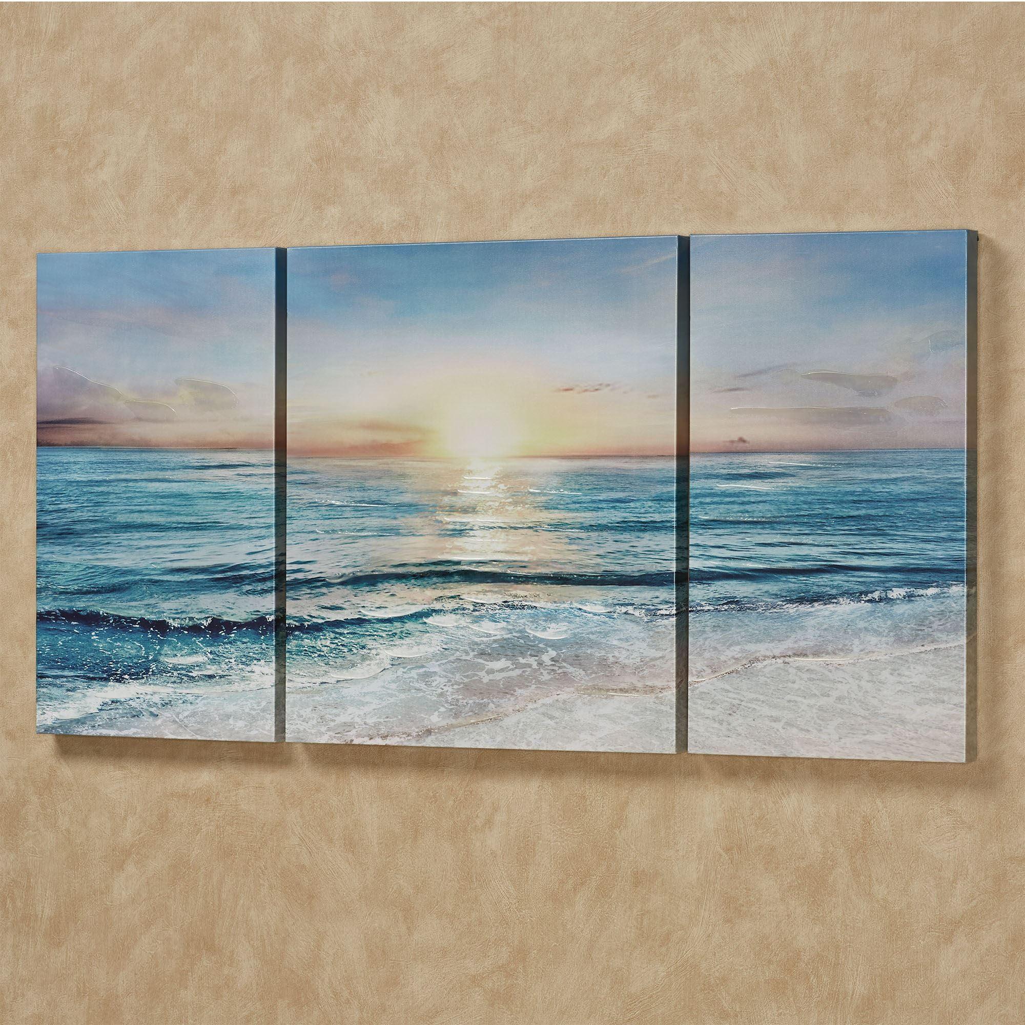 Majestic Sunrise Coastal Canvas Triptych with Wood Frames