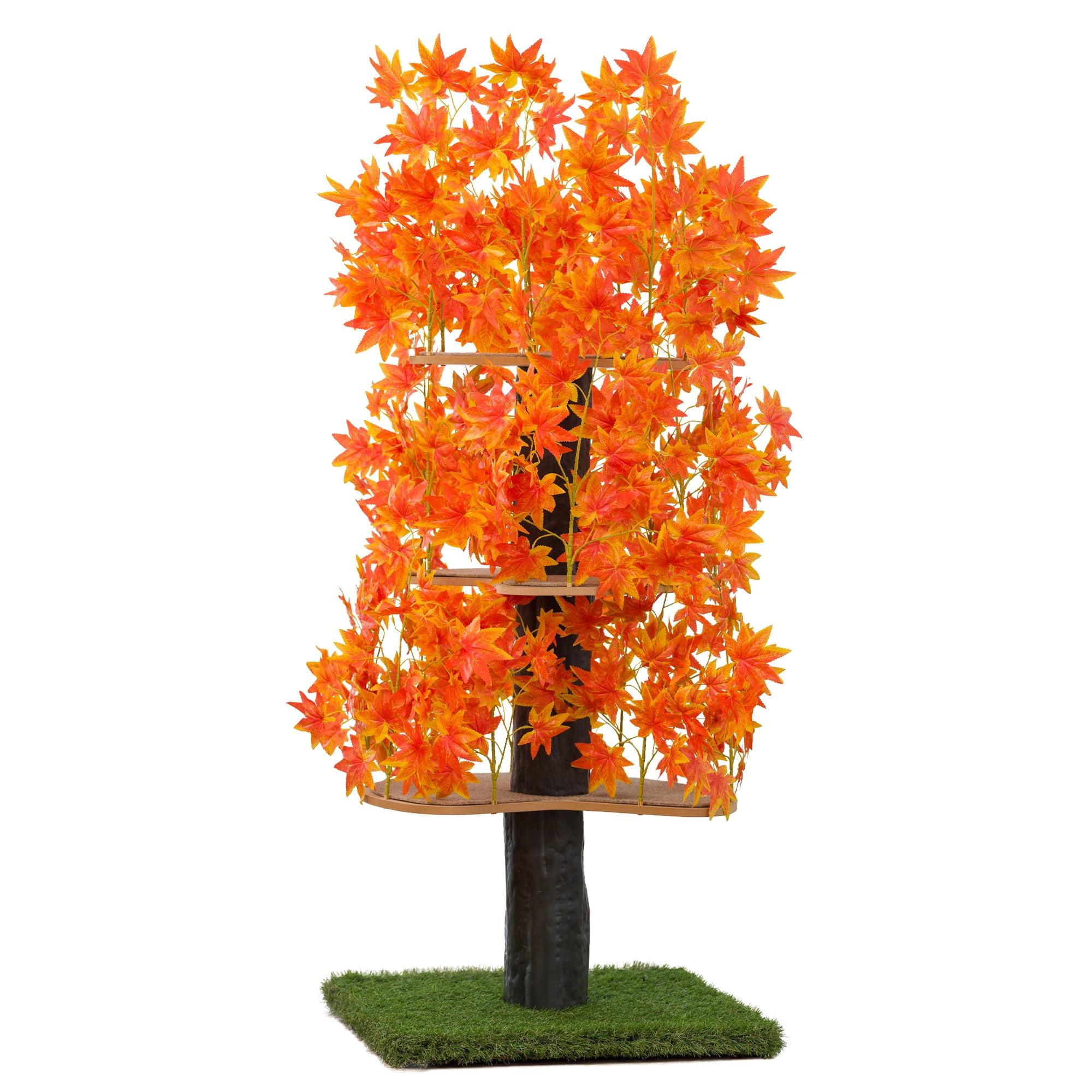 Orange Blaze Multi-Level Outdoor Cat Tree House with Leaves