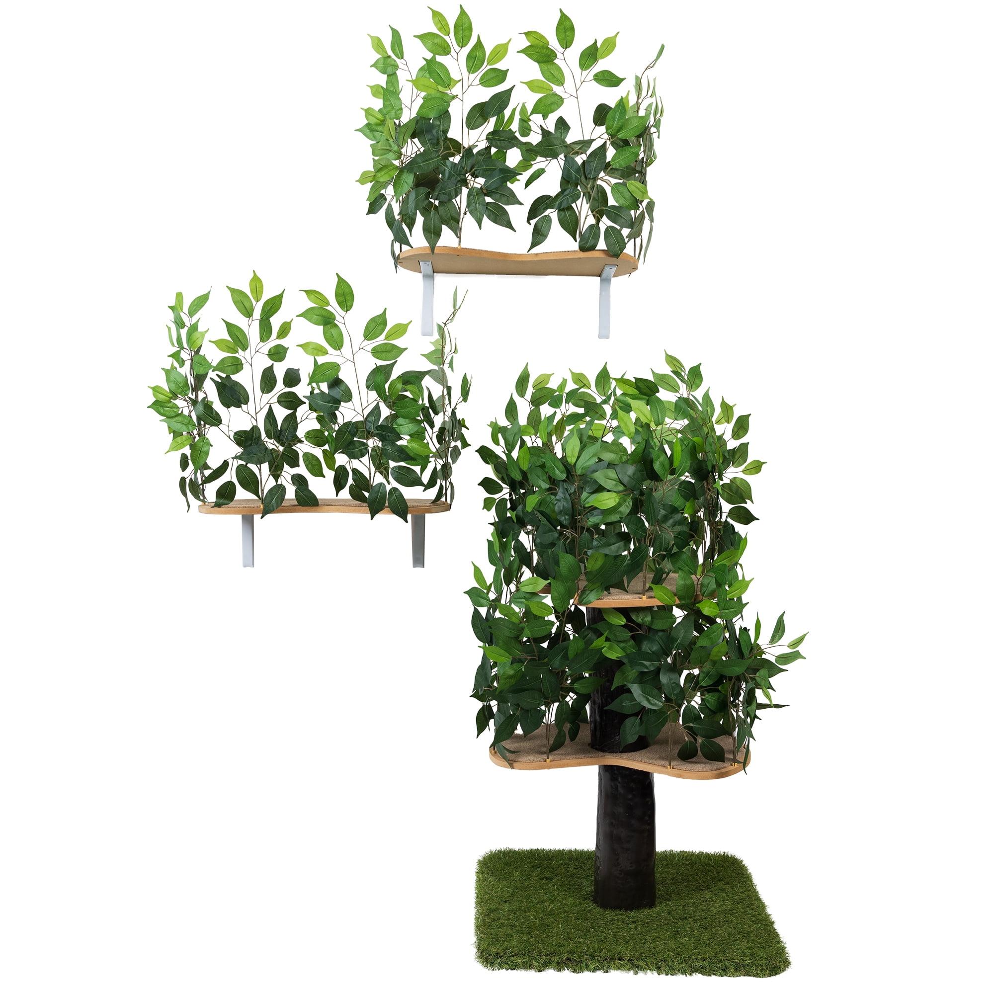 Medium Faux Leaf Cat Tree with Wall-Mounted Shelves