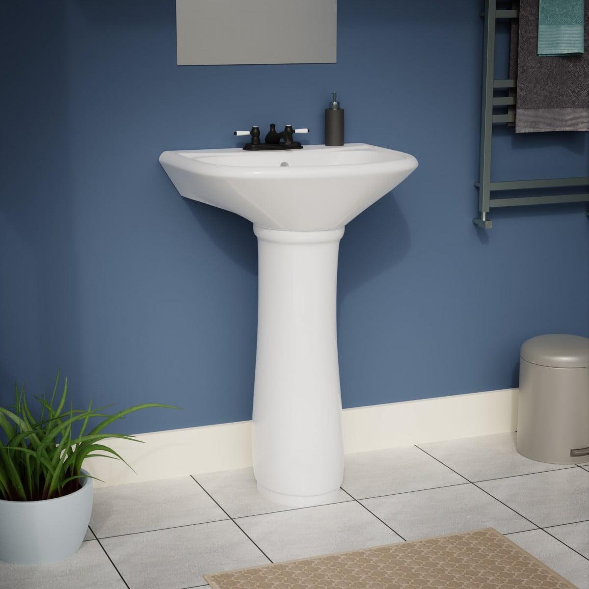 Ondine White Ceramic Pedestal Bathroom Sink with Overflow