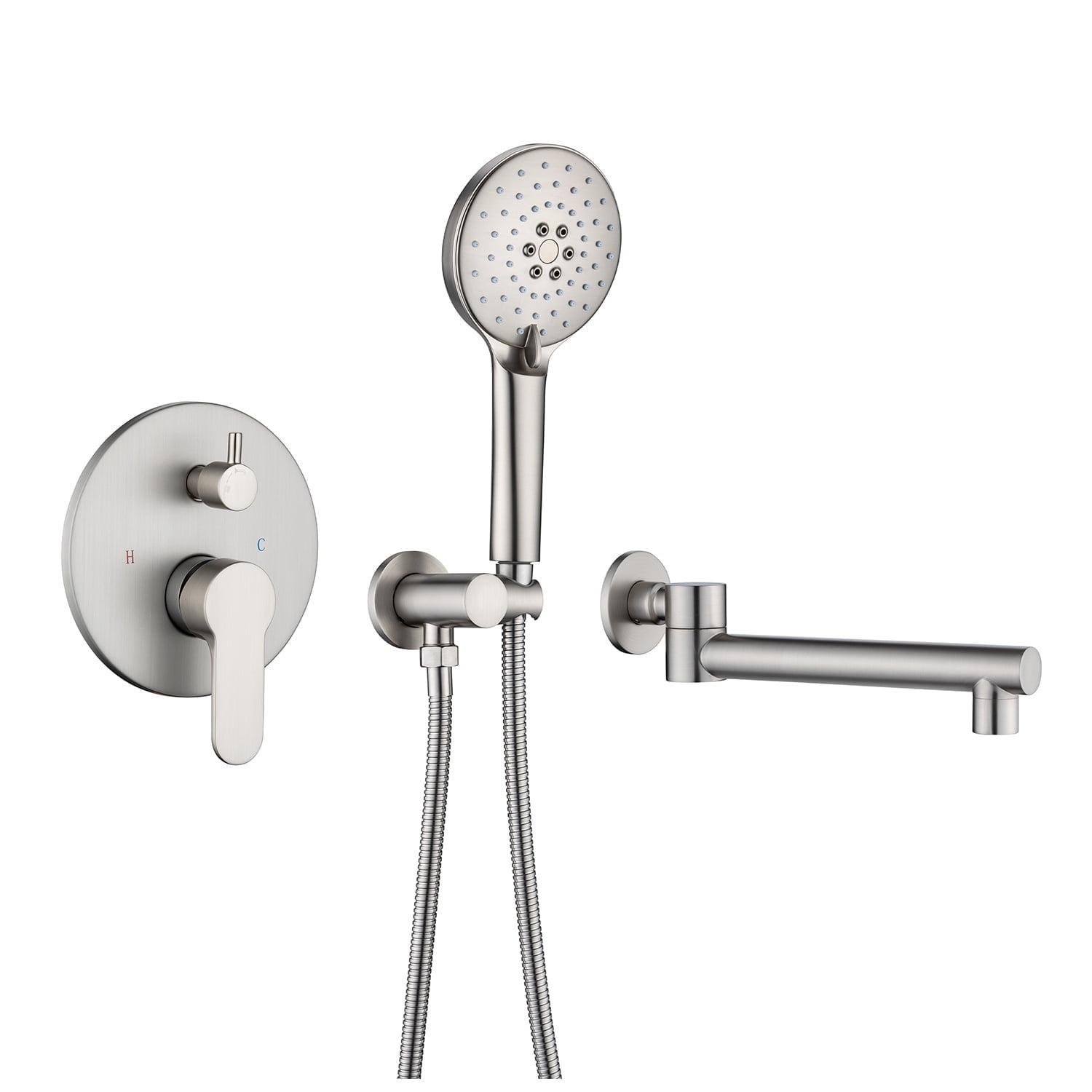 Brushed Nickel Wall Mounted Tub Faucet with Handshower