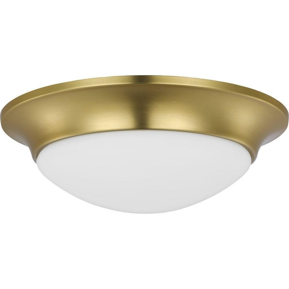 Progress Lighting, Etched Glass, 1-Light Flush Mount, Satin Brass, White Glass, Material: Steel, Finish Color: Satin Brass, Width: 11.5"