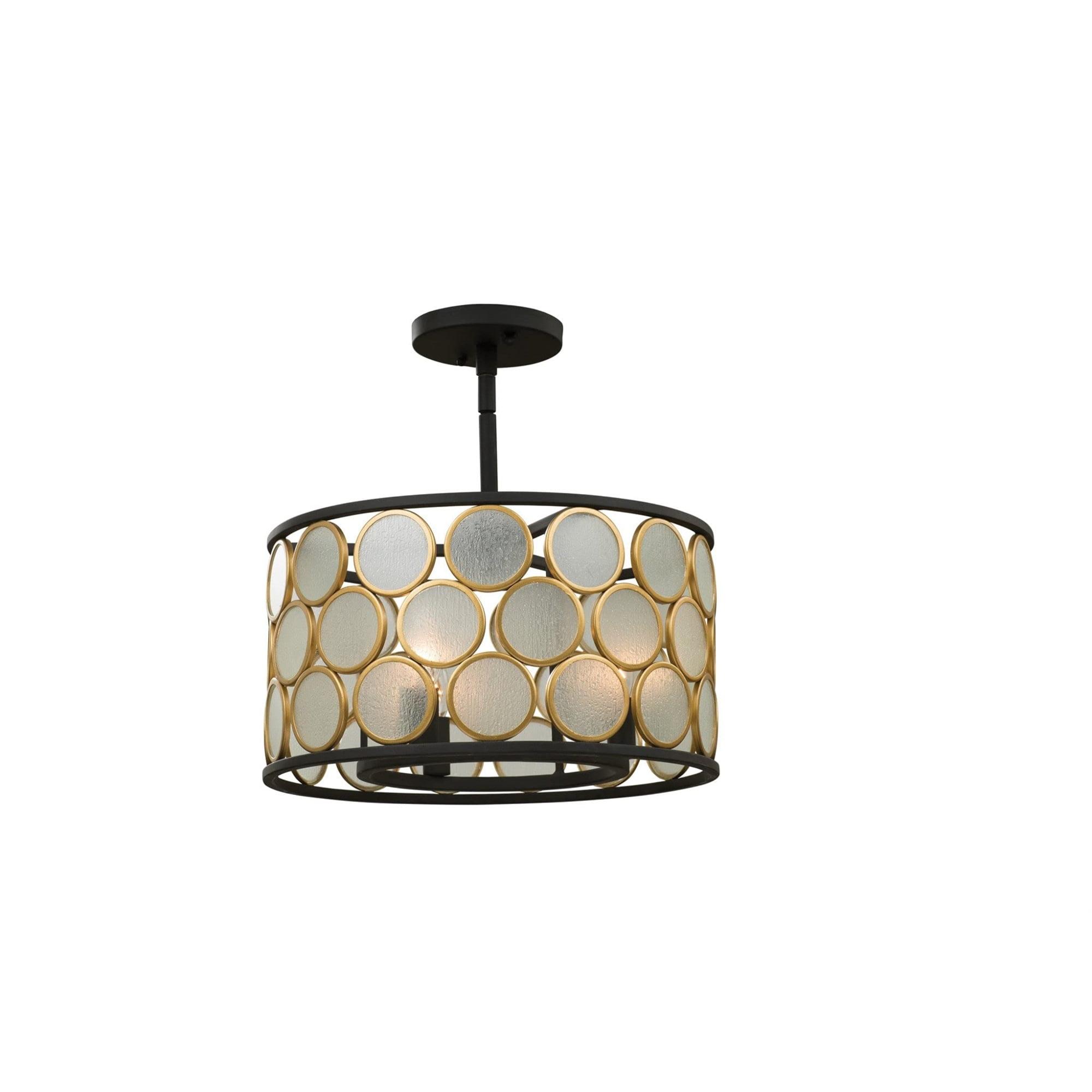 Matte Black and Gold Glass Drum LED Ceiling Light