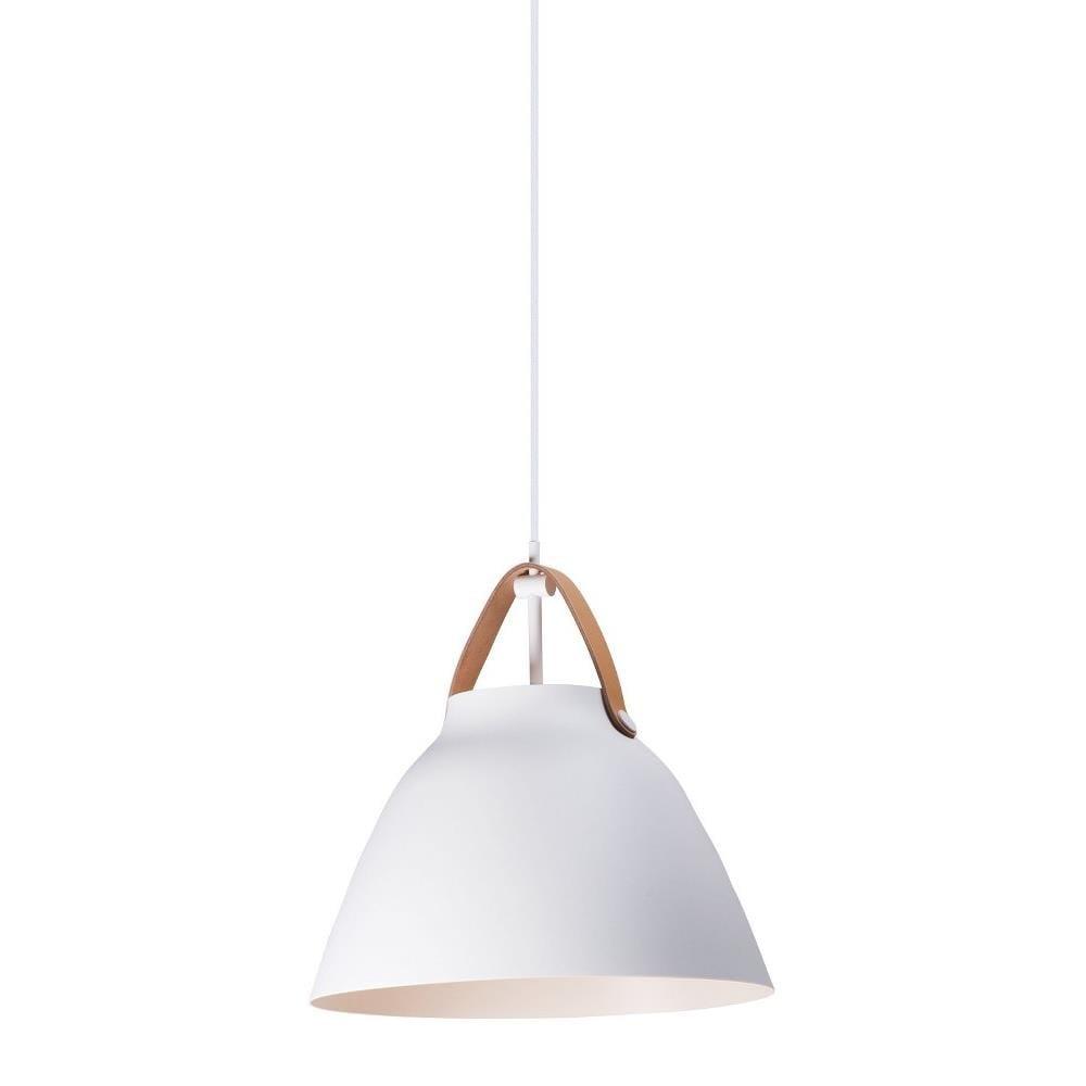 Tan Leather and White Dome Pendant Light with Adjustable Cord