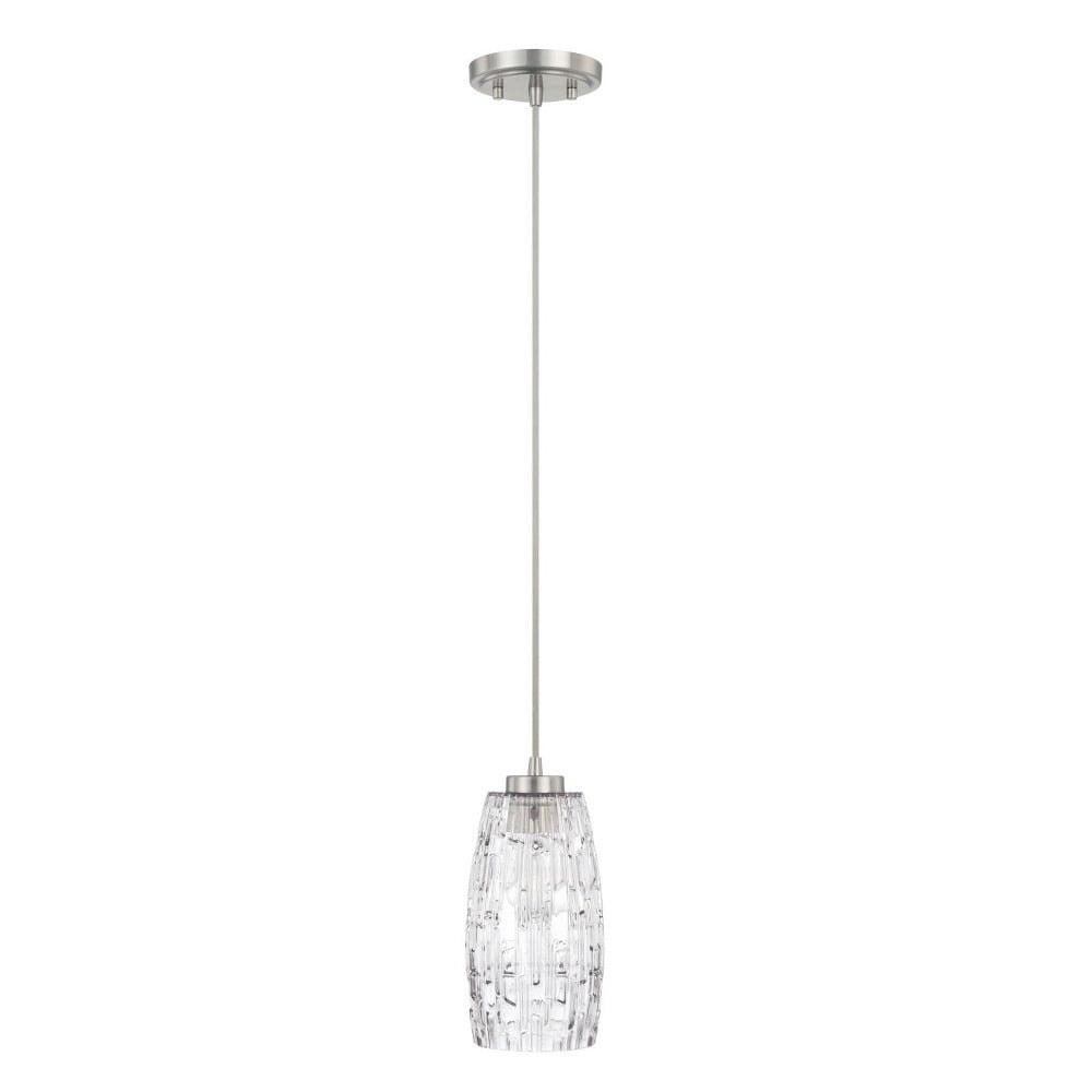 Brushed Nickel One-Light Pendant with Clear Embossed Glass