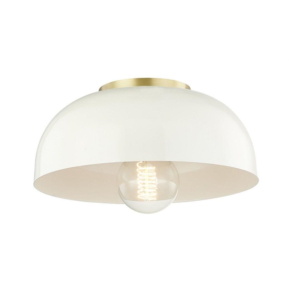 Avery Cream Metal Shade 1-Light Semi-Flush Mount in Aged Brass