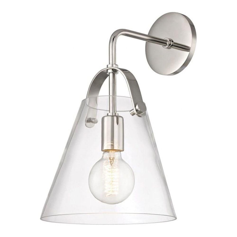 Elegant Polished Nickel 1-Light Wall Sconce with Clear Glass Shade