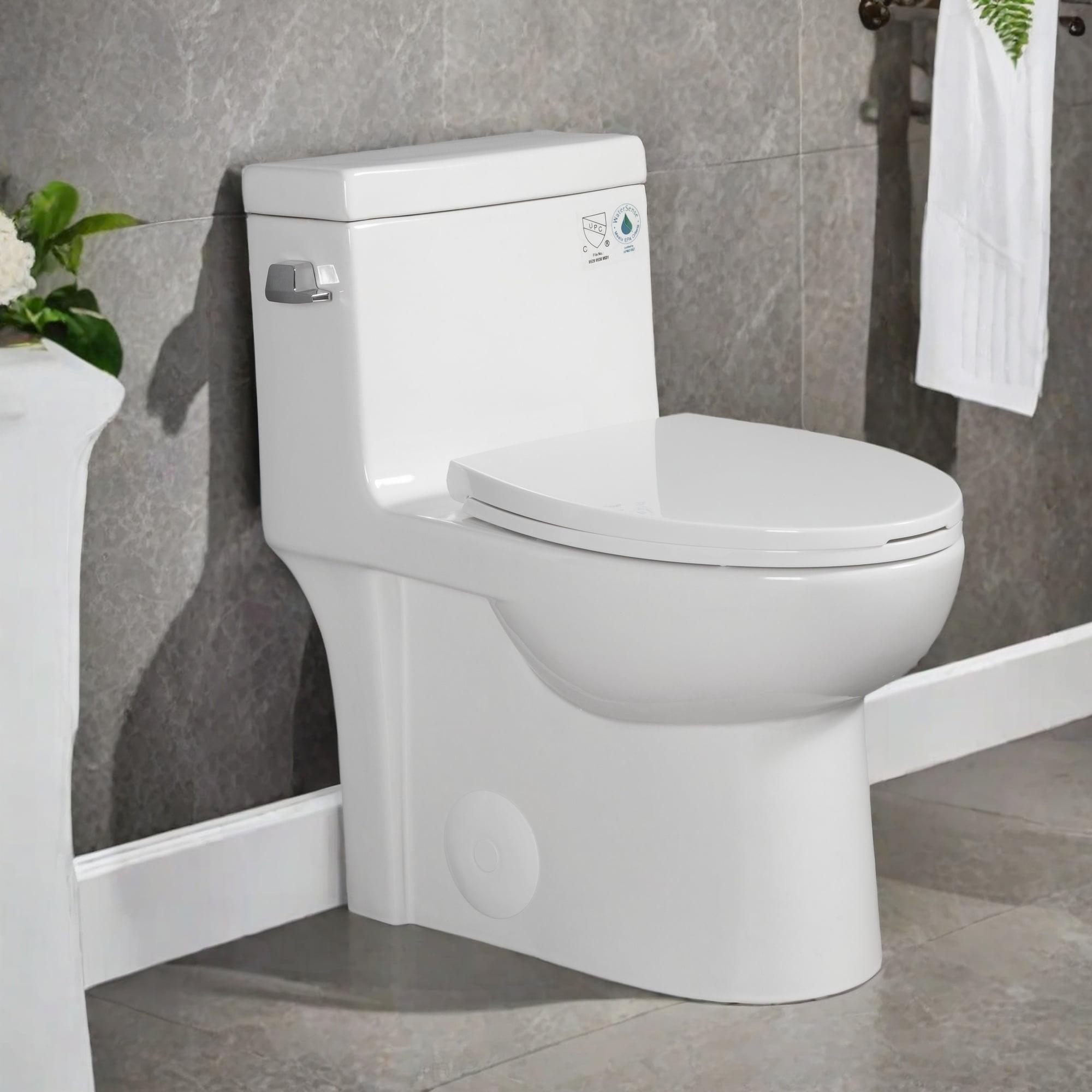 White Elongated One-Piece High Efficiency Toilet with Soft Close Seat