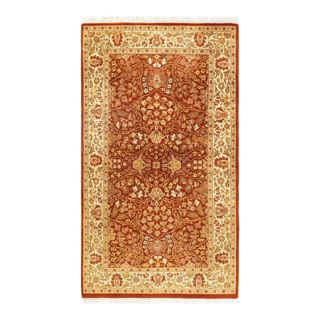 One of a Kind Hand Made Mogul Oriental Wool Area Rug Orange 3 x 5